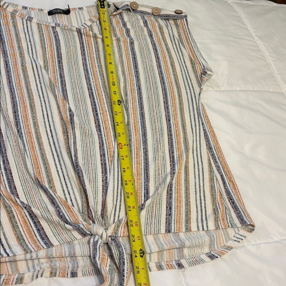 Cure Multicolor Striped Tie-Front Blouse - Picture 3 of 5